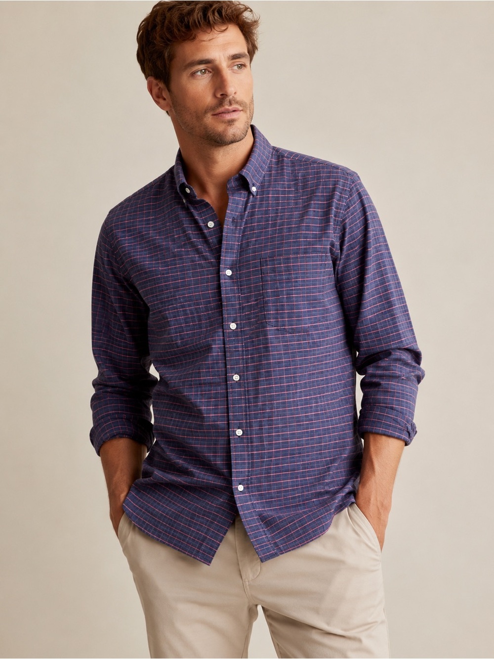 Faherty Stretch Oxford Shirt Blue Red Hayes Check Button Down NWT XL